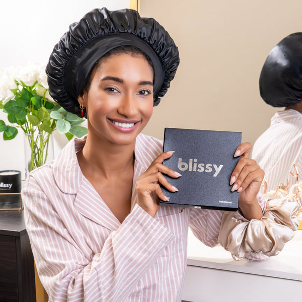 Blissy Mulberry Silk Blissy Halo Bonnet – Black