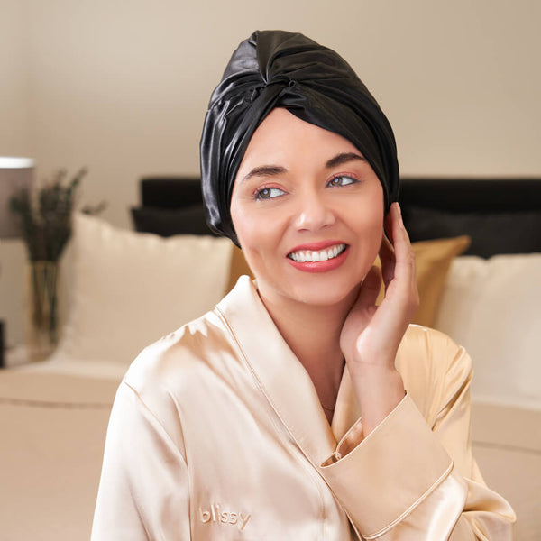 Black Mulberry Silk Blissy Bonnet – Blissy Large