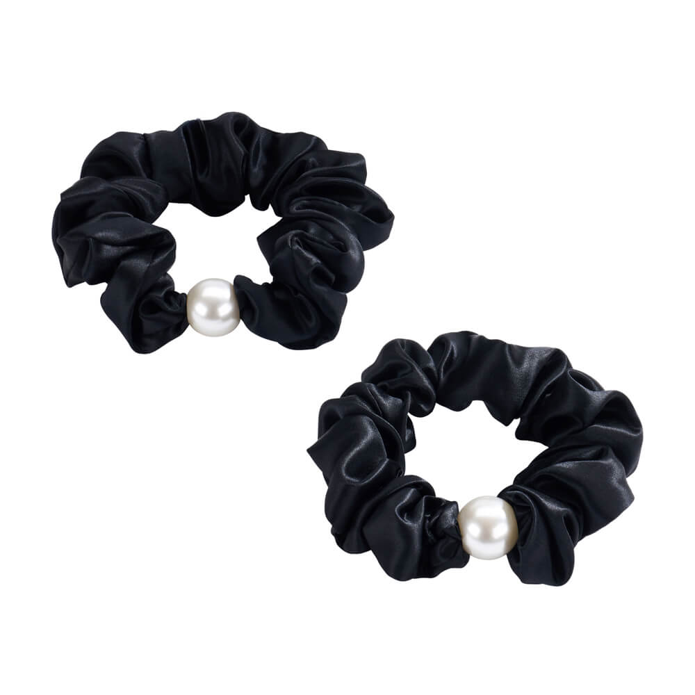 Blissy Mulberry Silk Blissy Pearl Scrunchies – Black