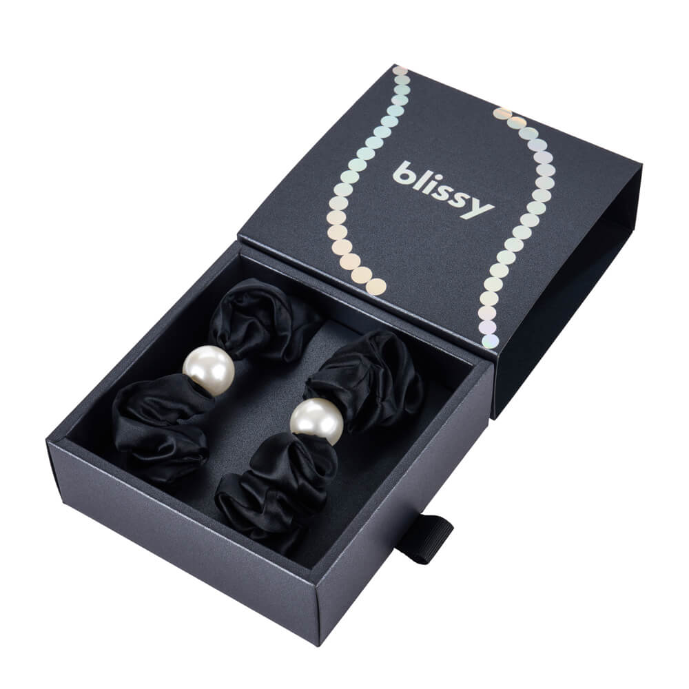 Black Blissy Pearl Scrunchies – Blissy Premium Silk