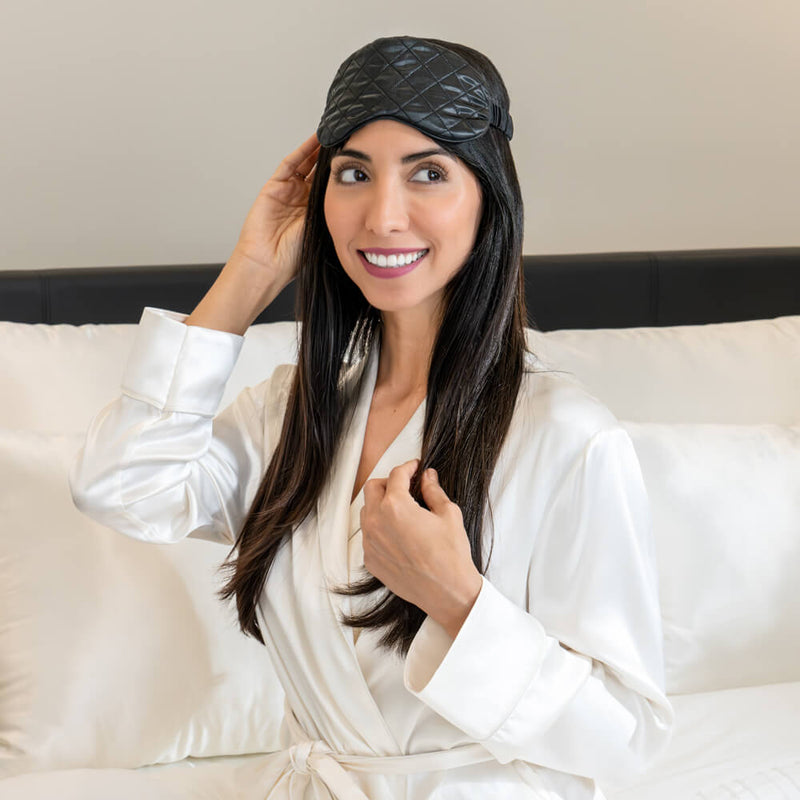 Sleep Mask - Black - Diamond Quilted