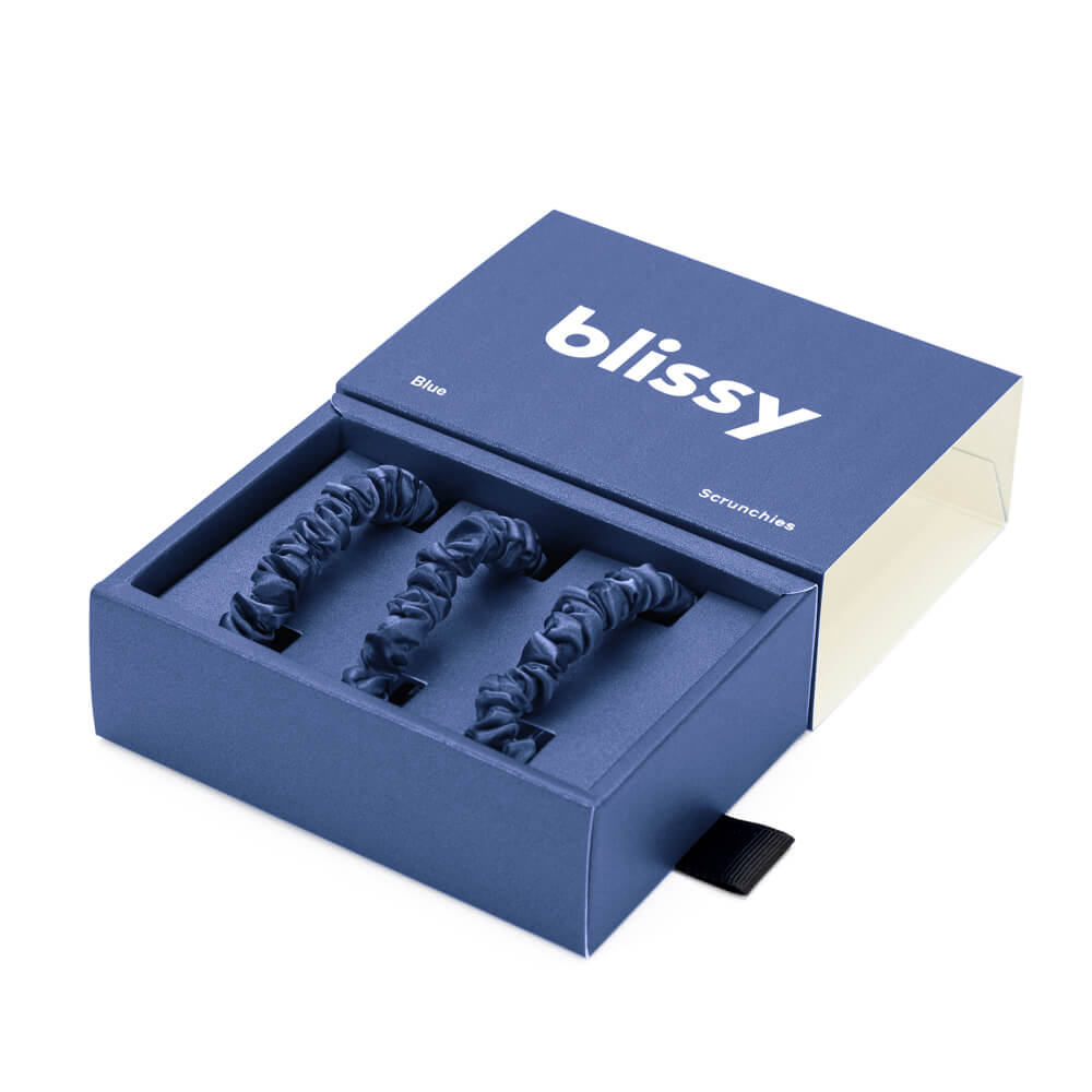 Blissy Mulberry Silk Blissy Silk Skinny Scrunchies (3-Pack) – 100% Mulberry Silk Hair Ties