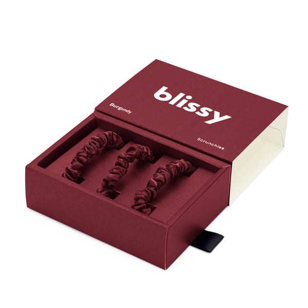 Blissy Burgundy Blissy Skinny Scrunchies – 22 Momme Mulberry Silk, 100% Silk