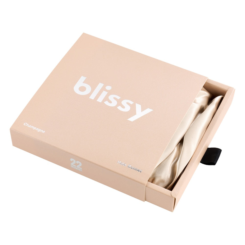 100% Mulberry Silk Blissy Silk Halo Bonnet Close-Up – Blissy 22 Momme Silk