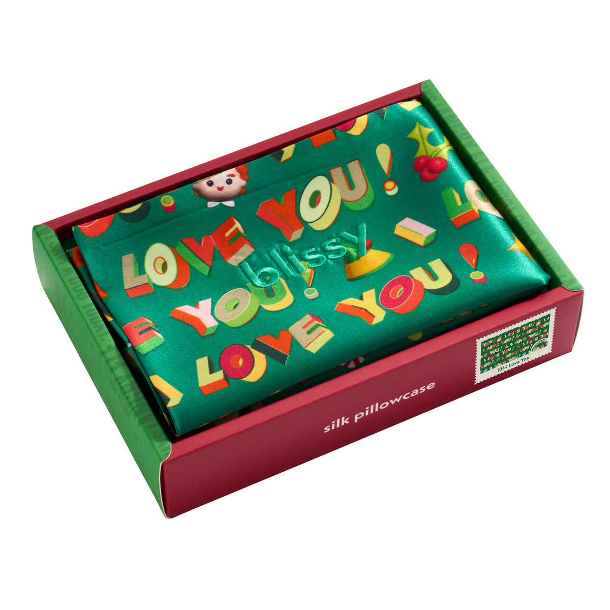 Blissy Mulberry Silk Pillowcase – Elf “I Love You!” Standard