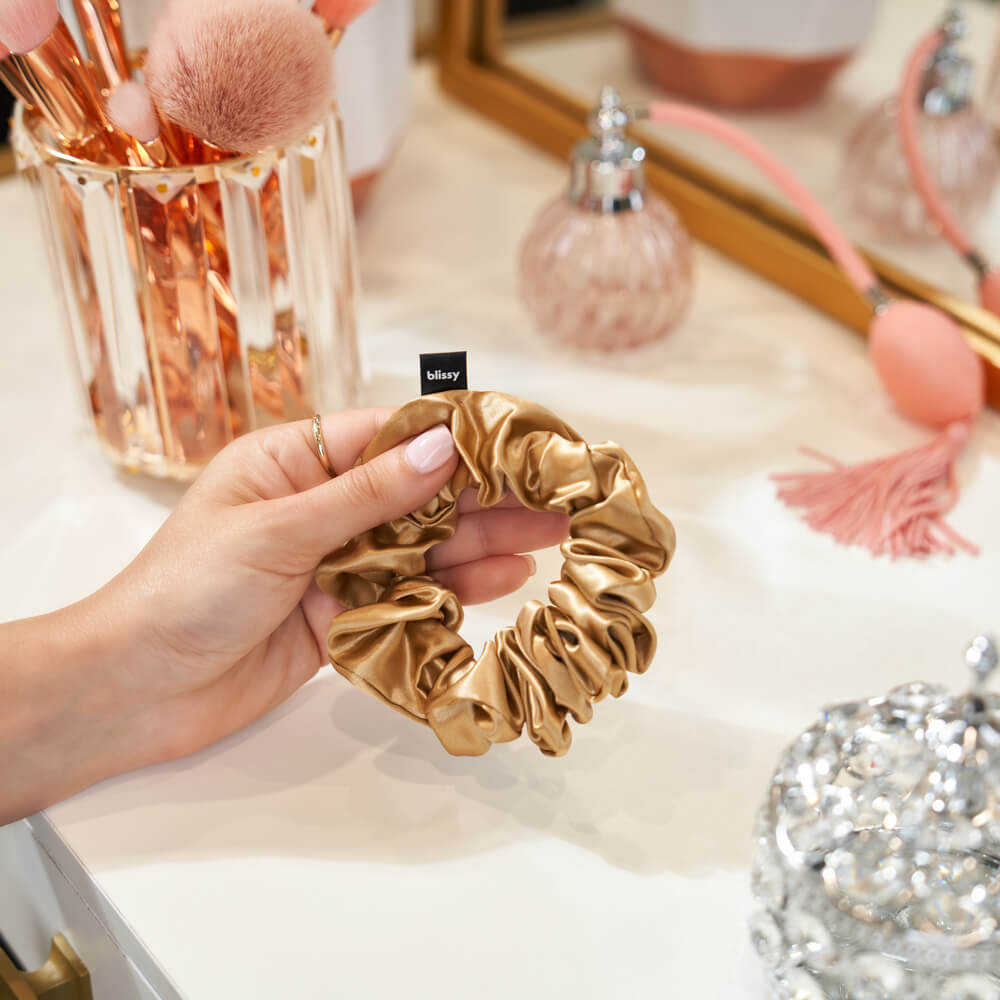 Blissy Gold Silk Blissy Scrunchies Detail –