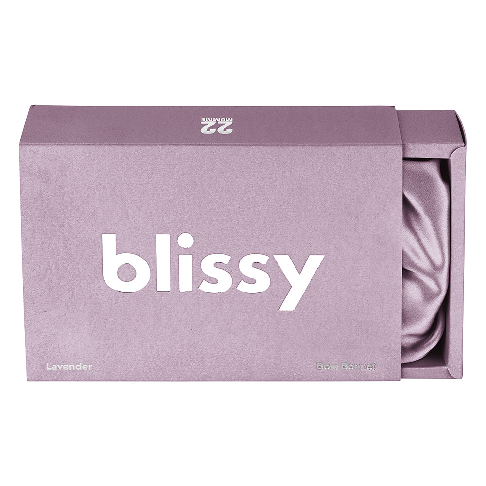 Lavender Blissy Bow Bonnet Close-Up – Blissy 22 Momme Silk