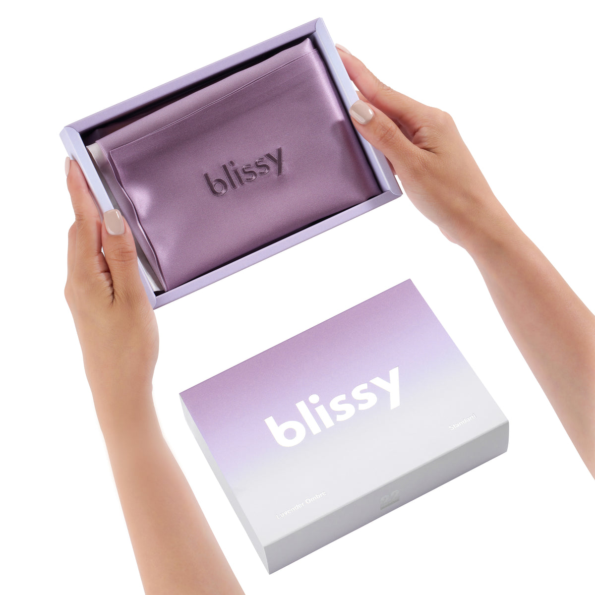Blissy Lavender Ombre Silk Pillowcase Detail – Queen