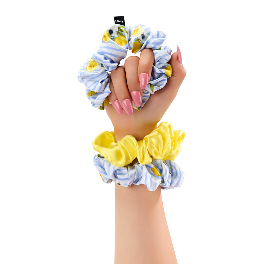 Lemon Bloom Blissy Scrunchies Close-Up – Blissy 22 Momme Silk