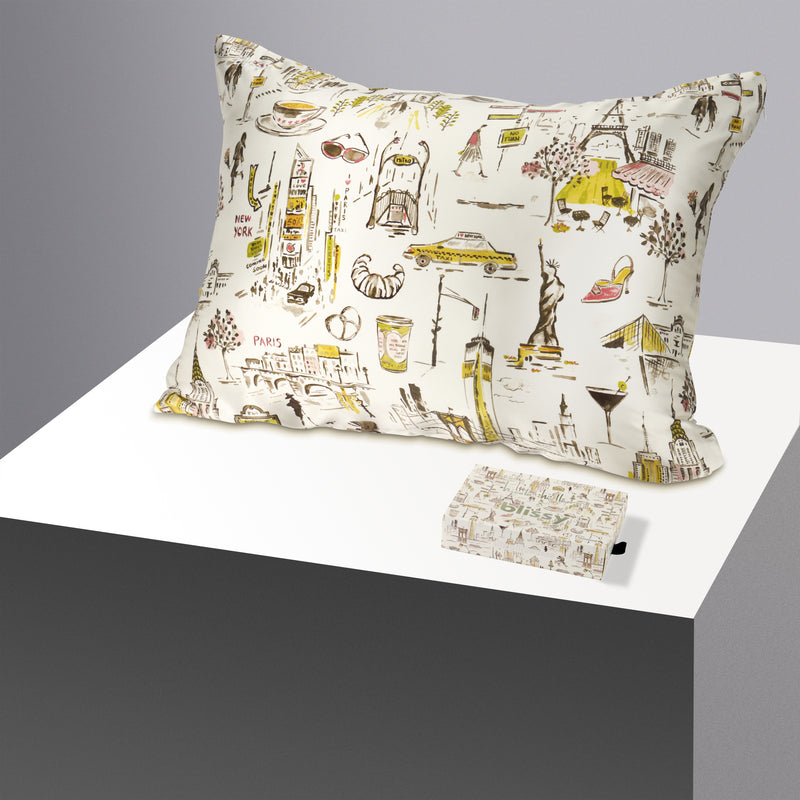 Pillowcase - Nicole Miller - NY to Paris - King - Blissy Queen Ny To Paris Pillowcase – 22 Momme Mulberry Silk, 100% Silk