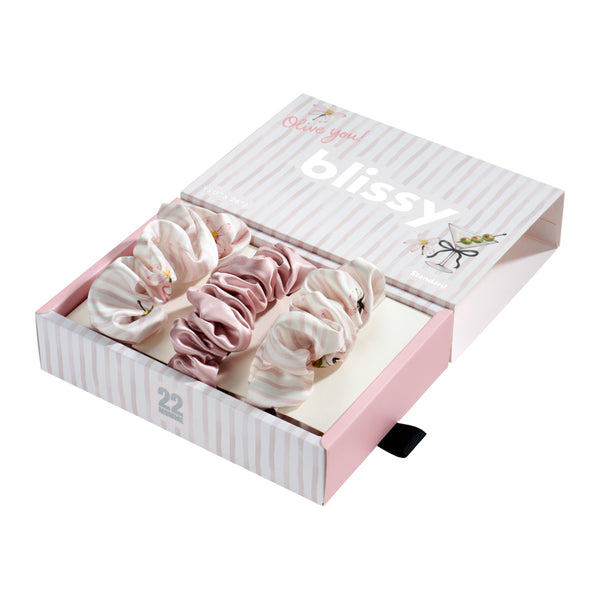 Blissy Olive You Blissy Scrunchies – 22 Momme Mulberry Silk, 100% Silk