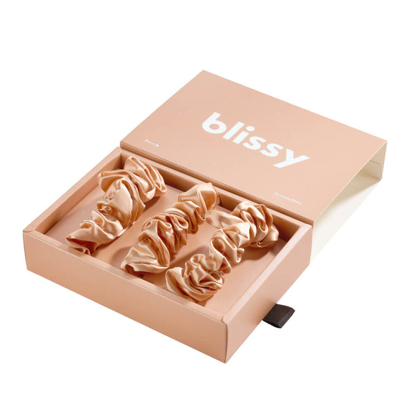 Blissy Peach Blissy Scrunchies – 22 Momme Mulberry Silk, 100% Silk