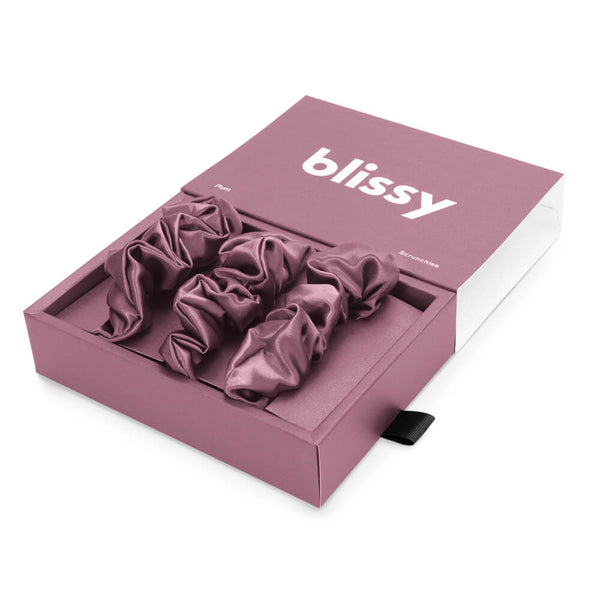 Blissy Plum Blissy Scrunchies – 22 Momme Mulberry Silk, 100% Silk
