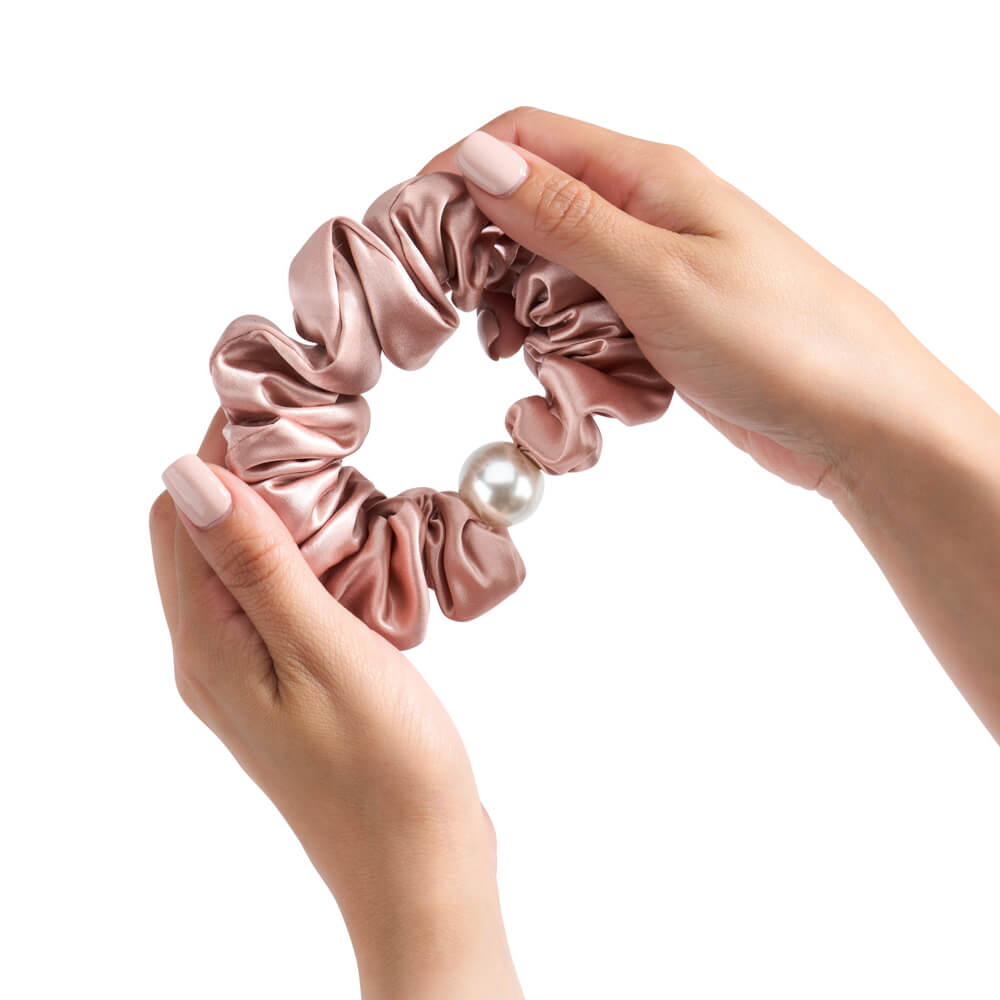 Blissy Rose Gold Silk Blissy Pearl Scrunchies Detail –