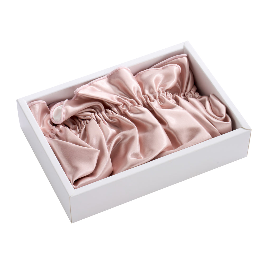 Blissy Pink/White Ruffle Bonnet – 22 Momme Mulberry Silk, 100% Silk