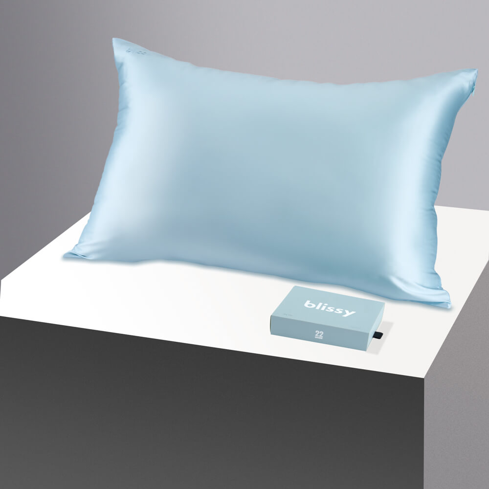Blissy Queen Sky Blue Pillowcase – 22 Momme Mulberry Silk, 100% Silk