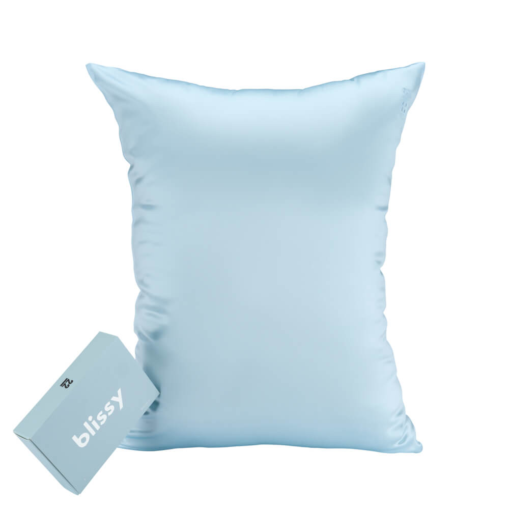 Sky Blue Pillowcase Close-Up – Blissy 22 Momme Silk
