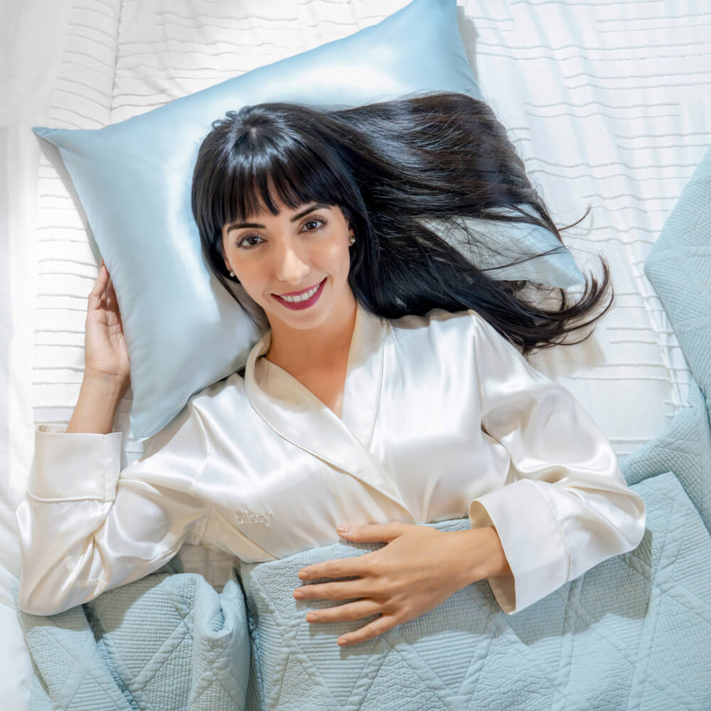 Queen Sky Blue Pillowcase – Blissy Premium Silk