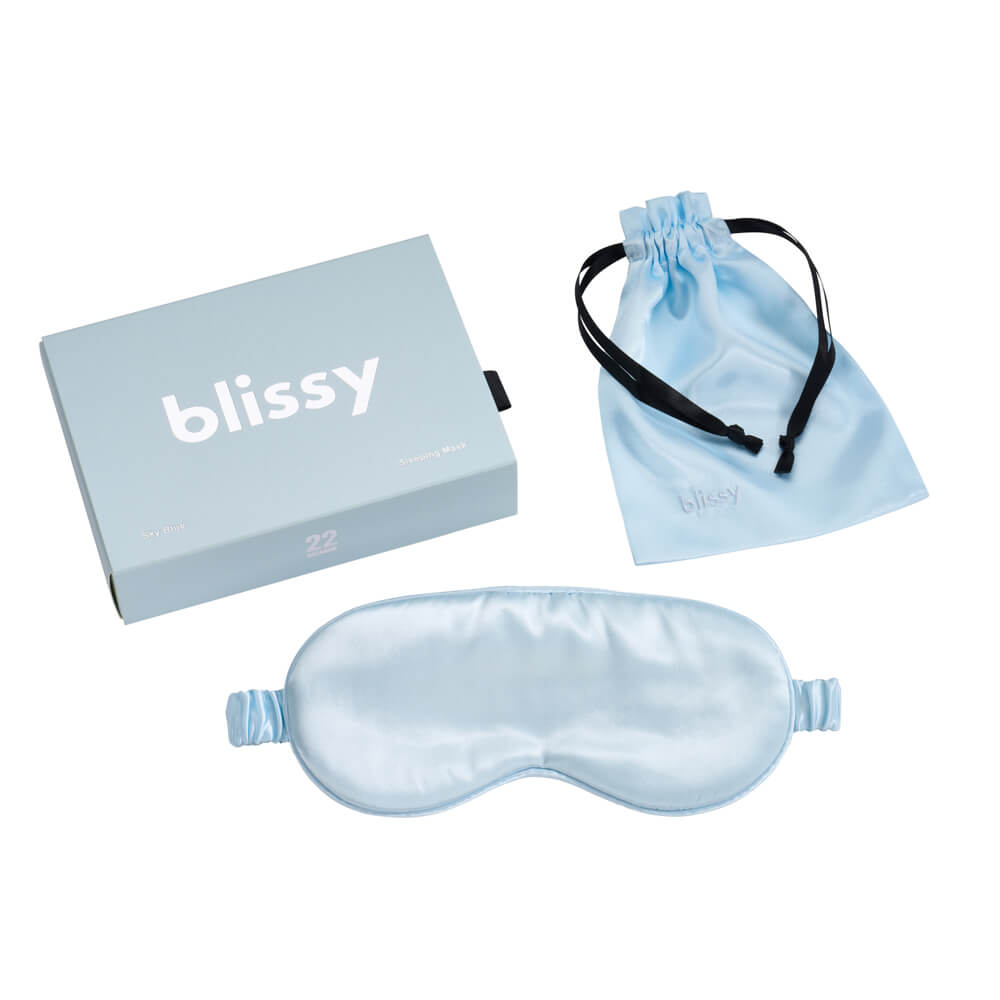 Blissy Sky Blue Sleep Mask – 22 Momme Mulberry Silk, 100% Silk
