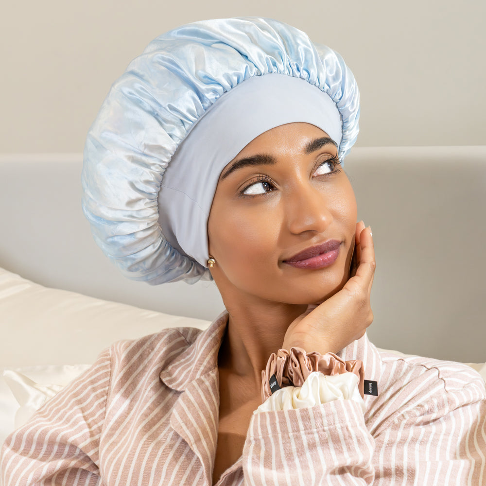 Blissy Tie Dye Blissy Halo Bonnet Lifestyle – Mulberry Silk