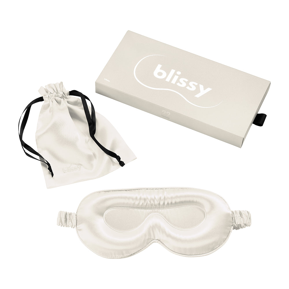 Blissy White Sleep Mask – 22 Momme Mulberry Silk, 100% Silk