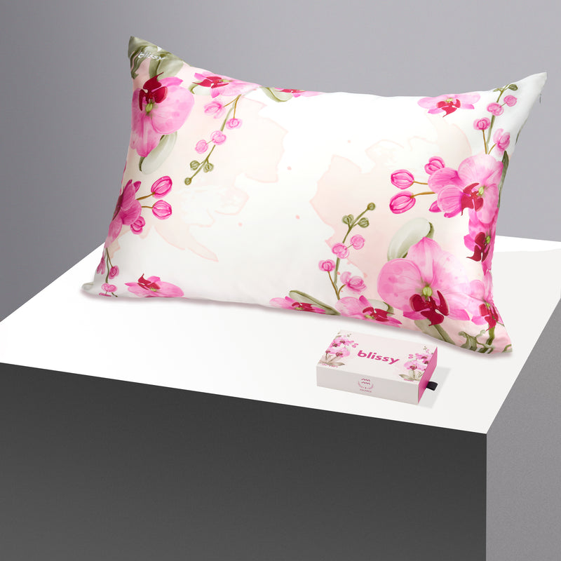 Pillowcase - Zodiac Flower - Aquarius Orchid - Standard - Blissy Standard Zodiac Flower Pillowcase – 22 Momme Mulberry Silk, 100% Silk