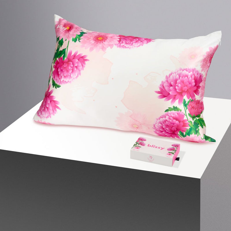 Pillowcase - Zodiac Flower - Virgo Chrysanthemum - King - Blissy King Zodiac Flower Pillowcase – 22 Momme Mulberry Silk, 100% Silk