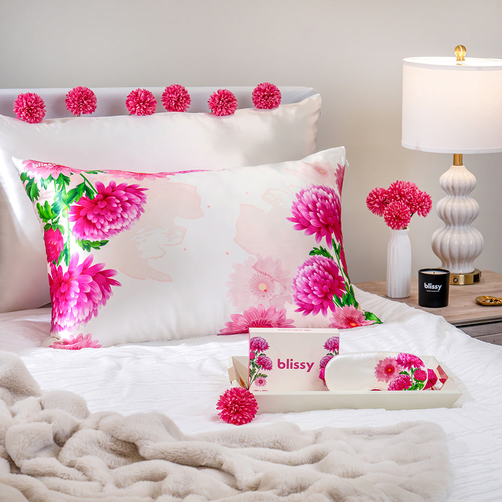 Blissy Zodiac Flower Silk Pillowcase Detail – King