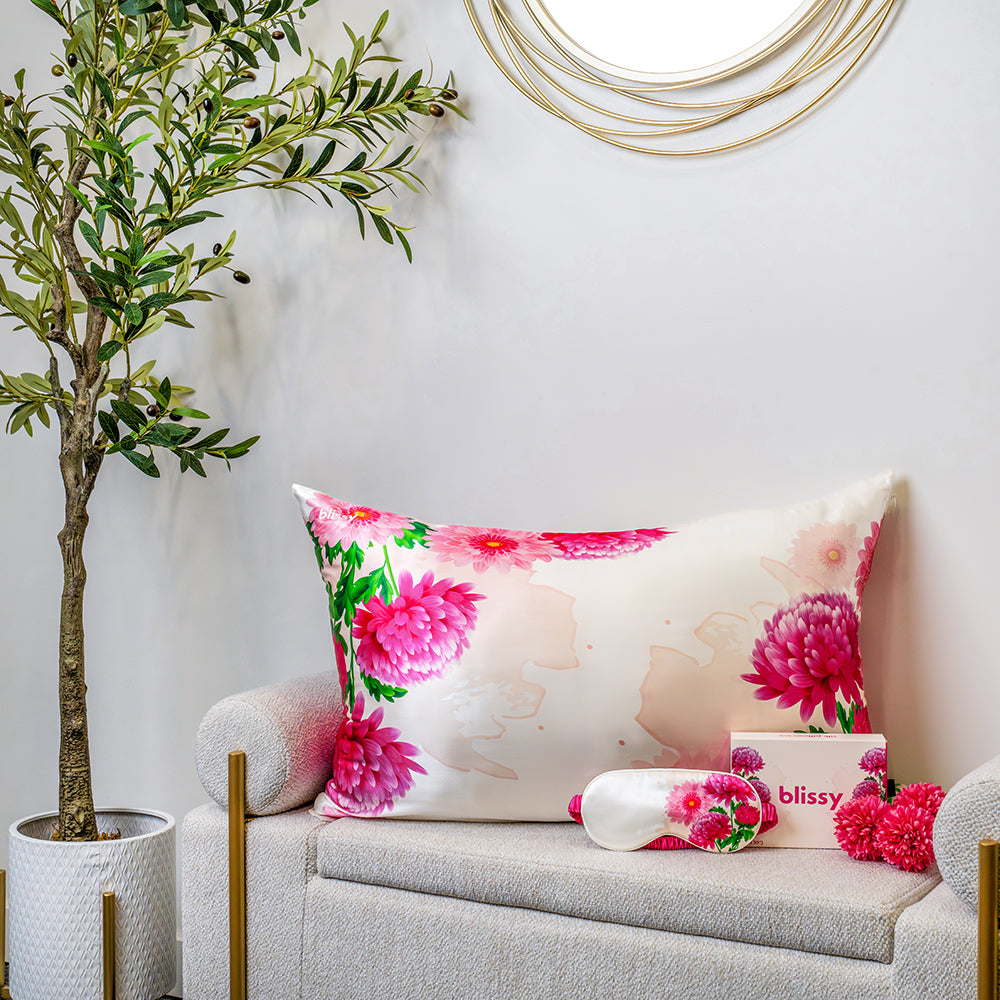 Blissy King Zodiac Flower Pillowcase Lifestyle – Mulberry Silk
