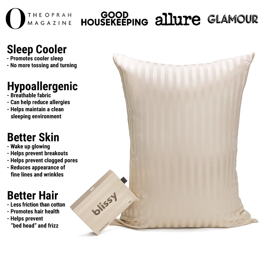 Champagne Striped Mulberry Silk Pillowcase – Blissy Standard