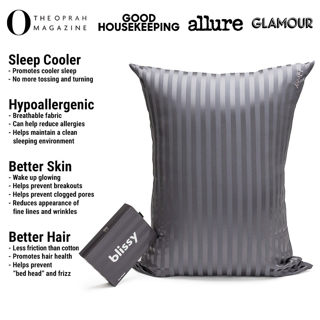 Grey Striped Mulberry Silk Pillowcase – Blissy Queen