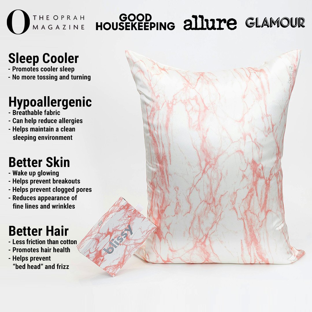 Rose White Marble Mulberry Silk Pillowcase – Blissy Queen