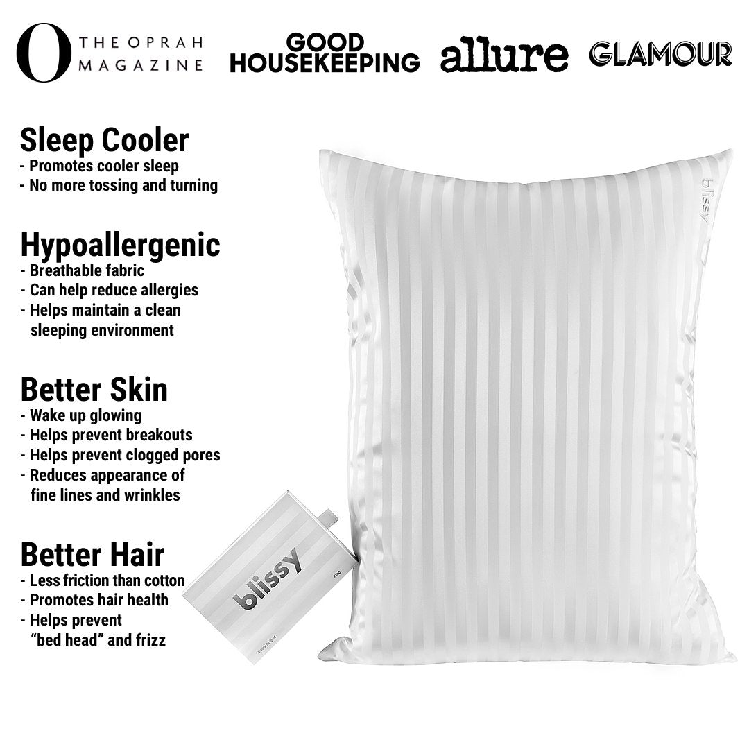 White Striped Mulberry Silk Pillowcase – Blissy King