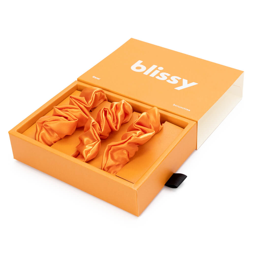 Blissy Coral Blissy Scrunchies – 22 Momme Mulberry Silk, 100% Silk