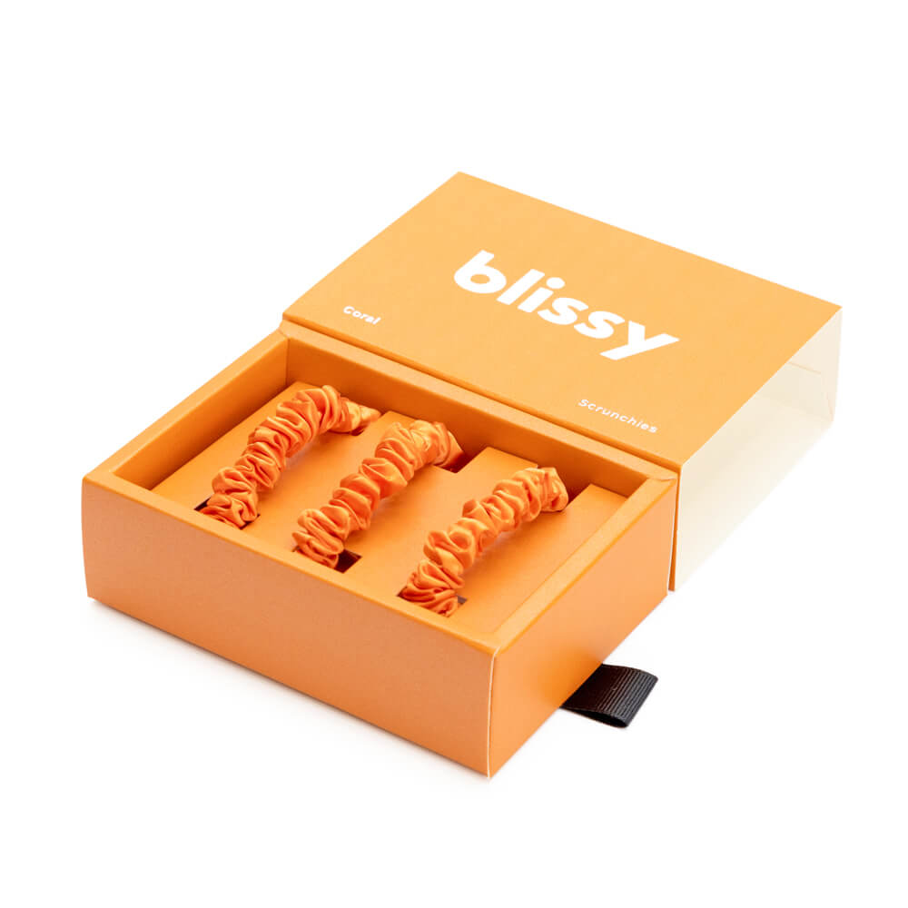 Blissy Coral Blissy Skinny Scrunchies – 22 Momme Mulberry Silk, 100% Silk