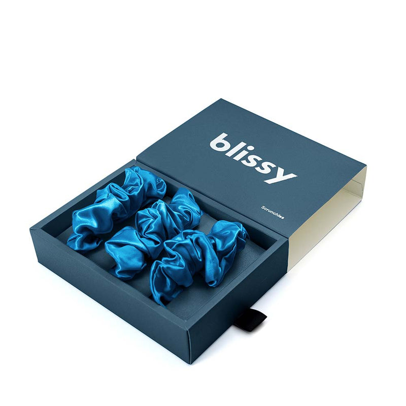Blissy Scrunchies - Aqua - Blissy Aqua Blissy Scrunchies – 22 Momme Mulberry Silk, 100% Silk