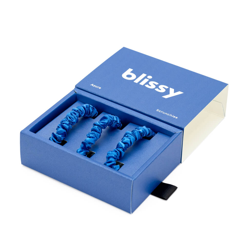 Blissy Azure Blissy Skinny Scrunchies – 22 Momme Mulberry Silk, 100% Silk