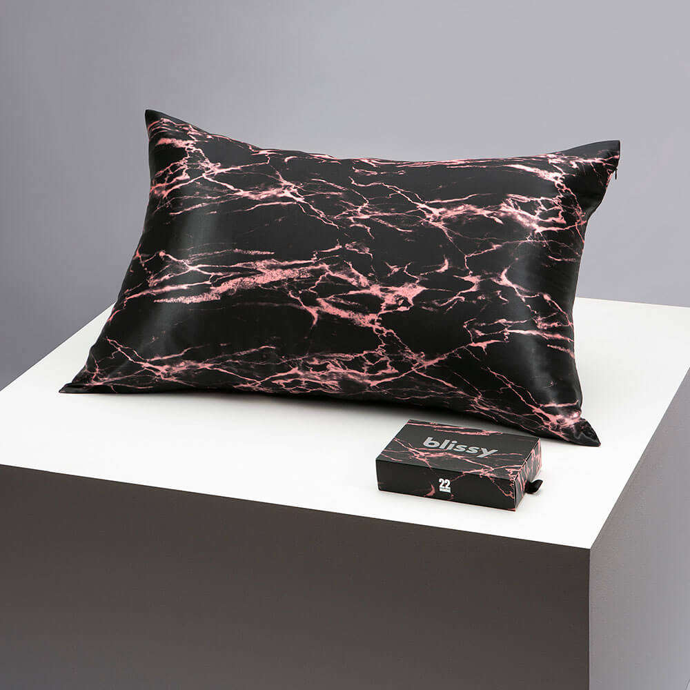 Blissy King Rose Black Marble Pillowcase – 22 Momme Mulberry Silk, 100% Silk