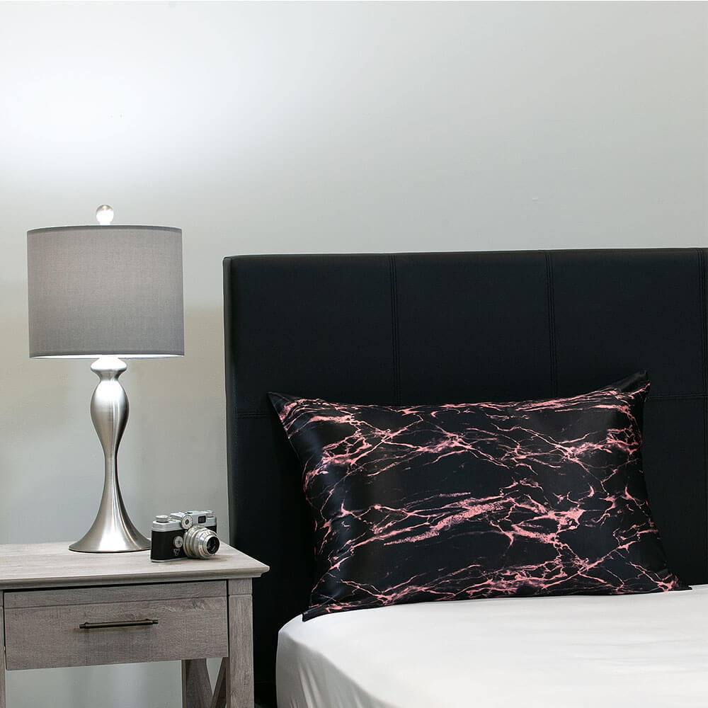 Blissy Mulberry Silk Pillowcase – Rose Black Marble King