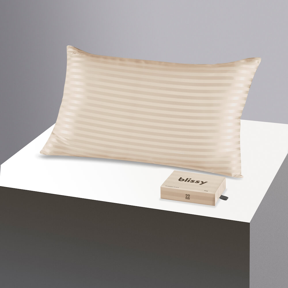 Blissy Standard Champagne Striped Pillowcase – 22 Momme Mulberry Silk, 100% Silk