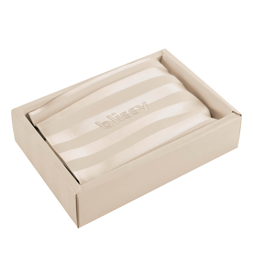 Champagne Striped Pillowcase Close-Up – Blissy 22 Momme Silk