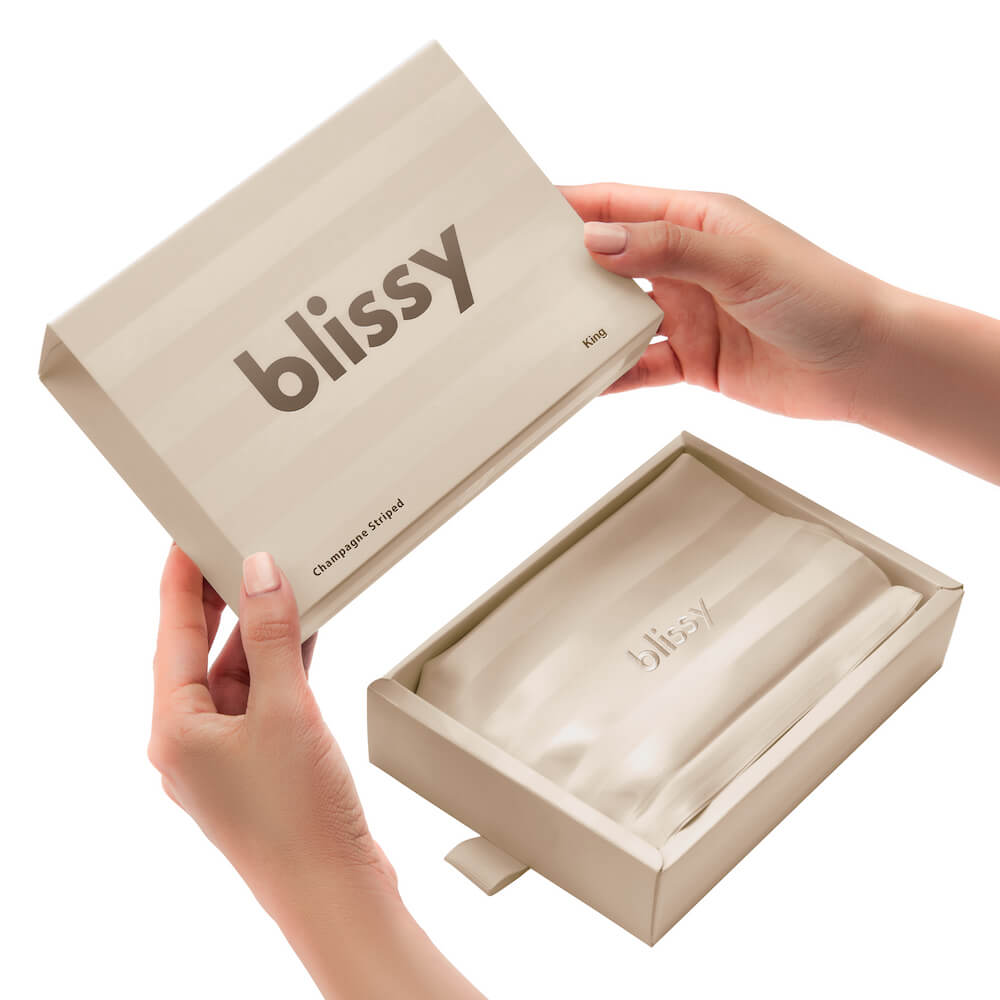 Standard Champagne Striped Pillowcase – Blissy Premium Silk