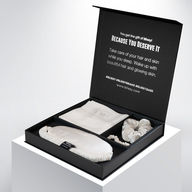 Blissy Dream Set - White - Queen - Blissy Queen White Blissy Dream Set – 22 Momme Mulberry Silk, 100% Silk