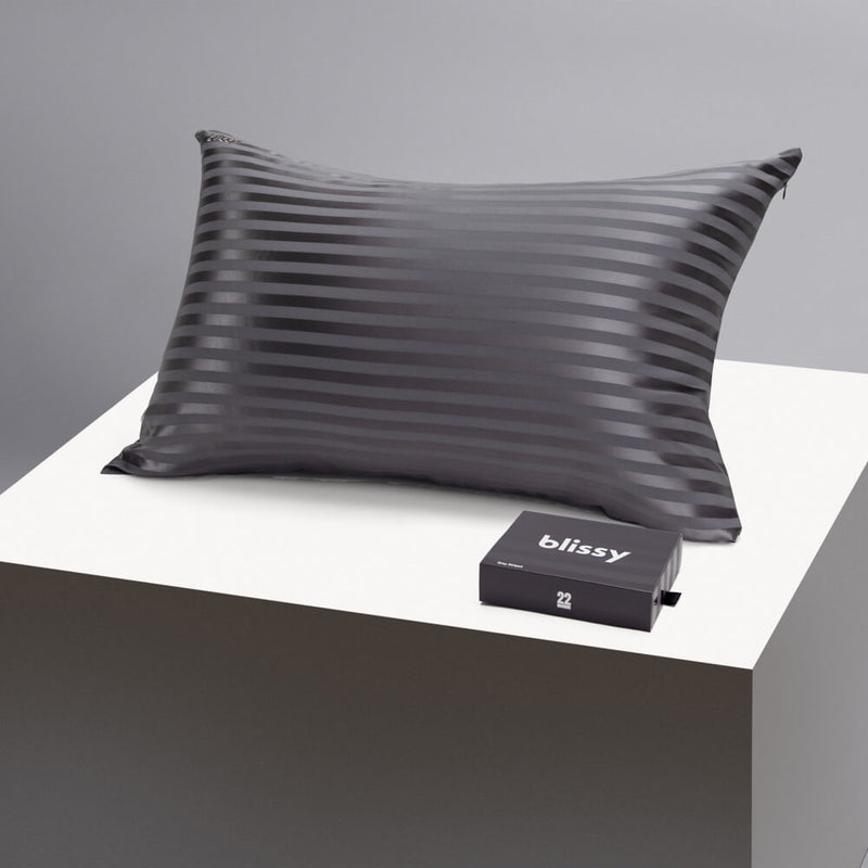 Pillowcase - Grey Striped - King - Blissy King Grey Striped Pillowcase – 22 Momme Mulberry Silk, 100% Silk