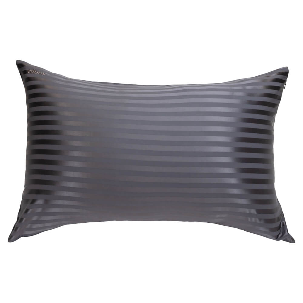 Blissy Grey Striped Silk Pillowcase Detail – King