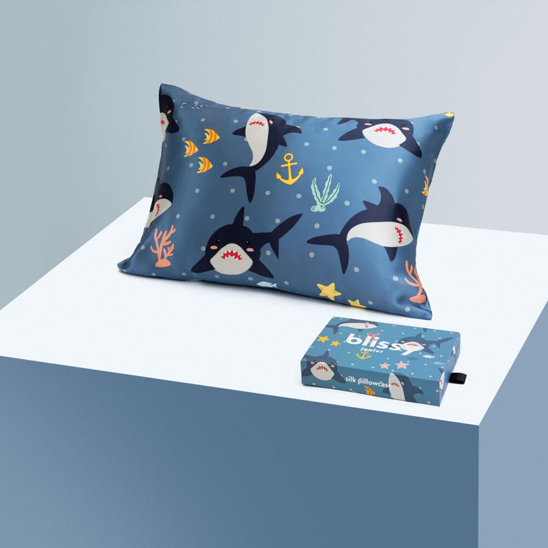 Pillowcase - Shark - Toddler - Blissy Shark Pillowcase – 22 Momme Mulberry Silk, 100% Silk