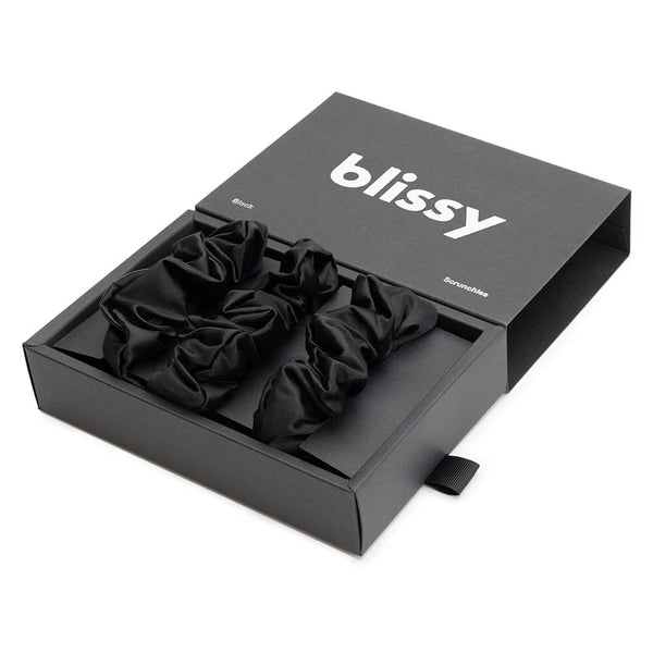 100% Mulberry Silk Hair Ties Blissy Silk Scrunchies (3-Pack) Close-Up – Blissy 22 Momme Silk