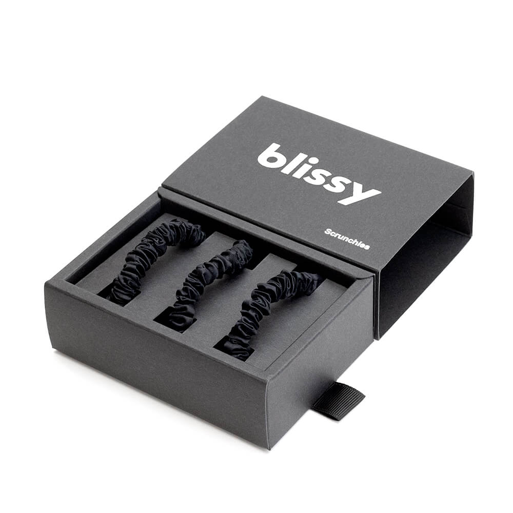 Blissy 100% Mulberry Silk Hair Ties Blissy Silk Skinny Scrunchies (3-Pack) Lifestyle – Mulberry Silk