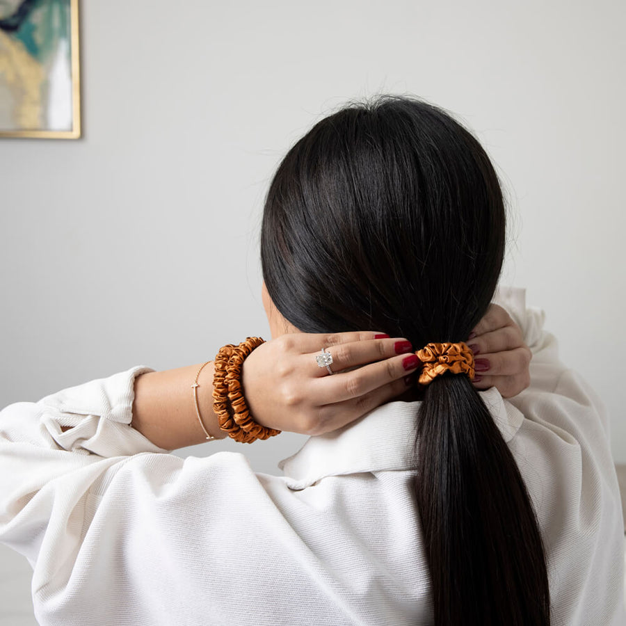 Bronze Mulberry Silk Blissy Skinny Scrunchies – Blissy
