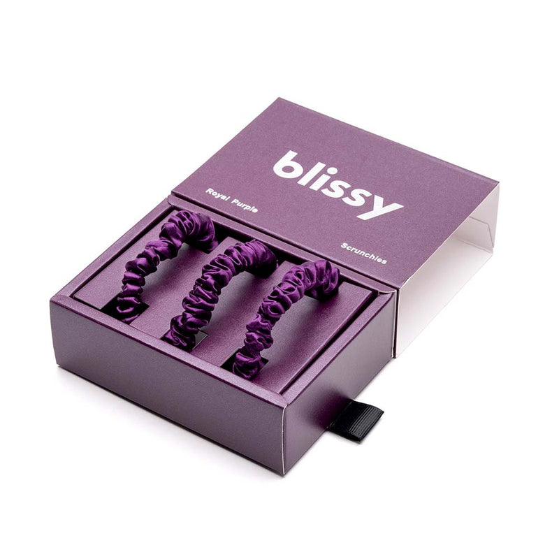 Blissy Skinny Scrunchies - Royal Purple - Blissy Royal Purple Blissy Skinny Scrunchies – 22 Momme Mulberry Silk, 100% Silk